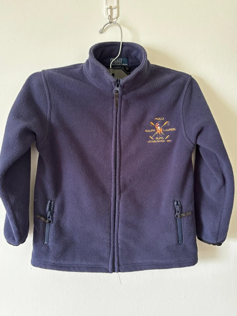 Ralph Lauren Kids Navy Fleece Zip Jacket with Gold Embroidered Crest